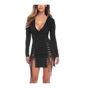 Windsor black lace up dress mini V neck new woman’s size small